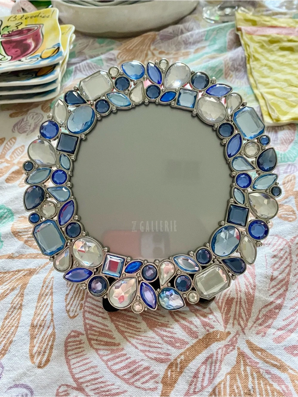 Z Gallery Blue & Clear Glass Stone Picture Frame. EC. BEAUTIFUL CLEAR GLASS.
